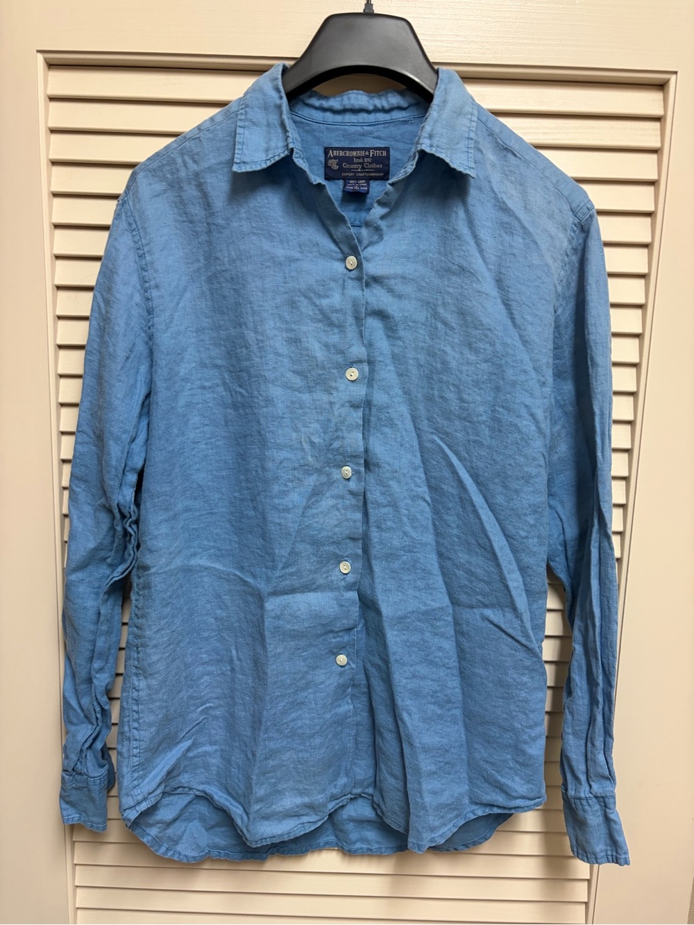 Abercrombie & Fitch Women’s Blue 100% Linen Button Up Shirt Size Large Y2K Beach